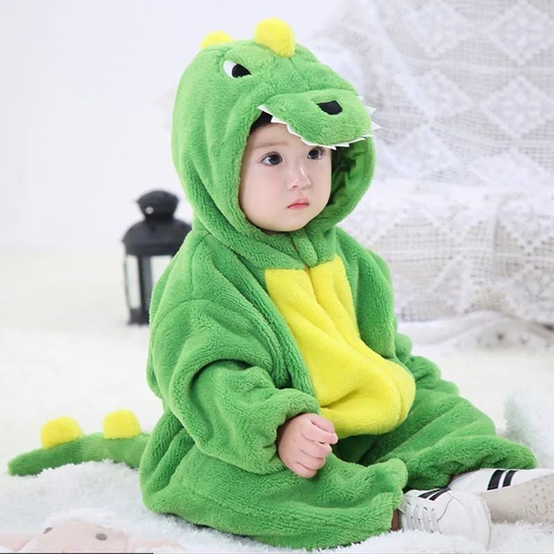 Baby Cartoon Hooded Flannel Jumpsuit