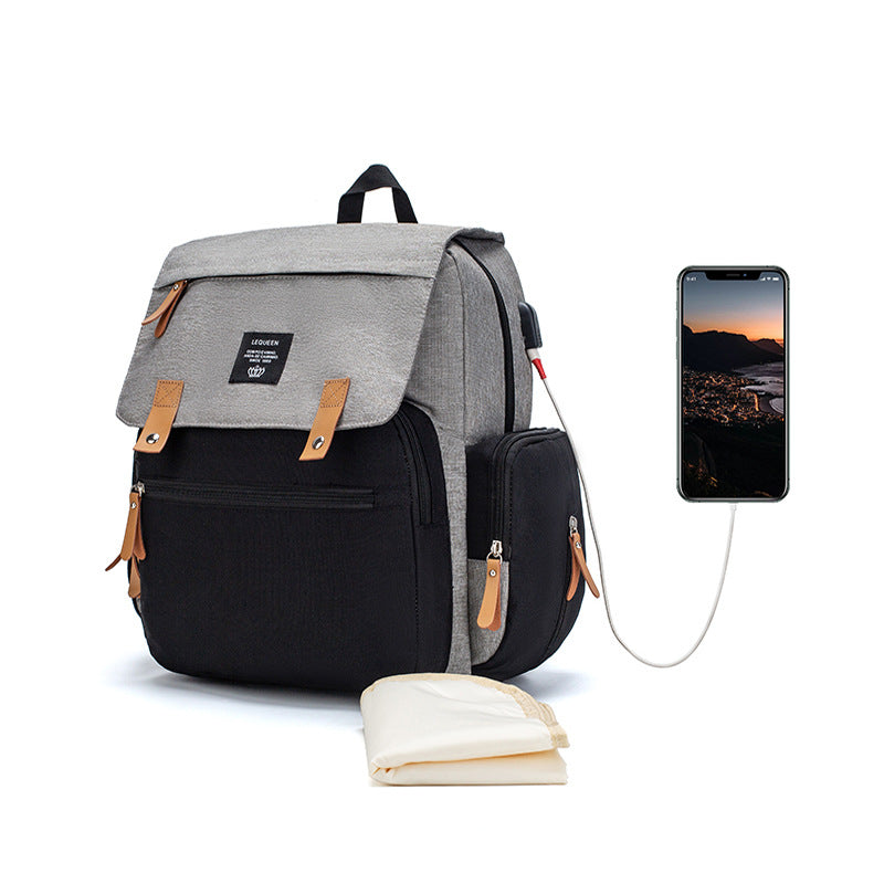 Multi-Function Baby Mummy Bag with USB Port & Compartments