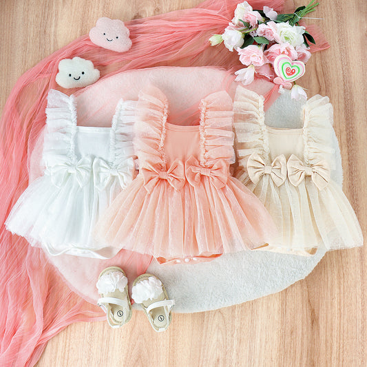 Baby Girl Cotton Princess Jumpsuit Dress with Net Skirt