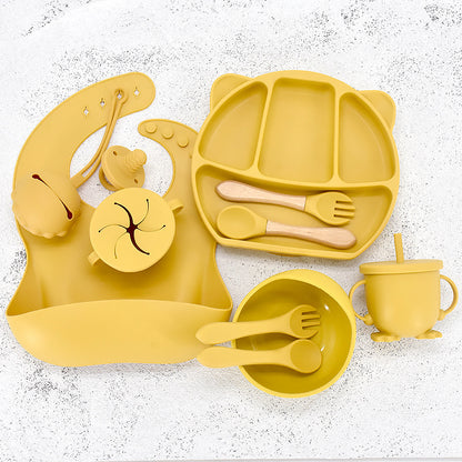 Infant Feeding Tableware Set – Divided Silicone Suction Plate & Baby Utensils