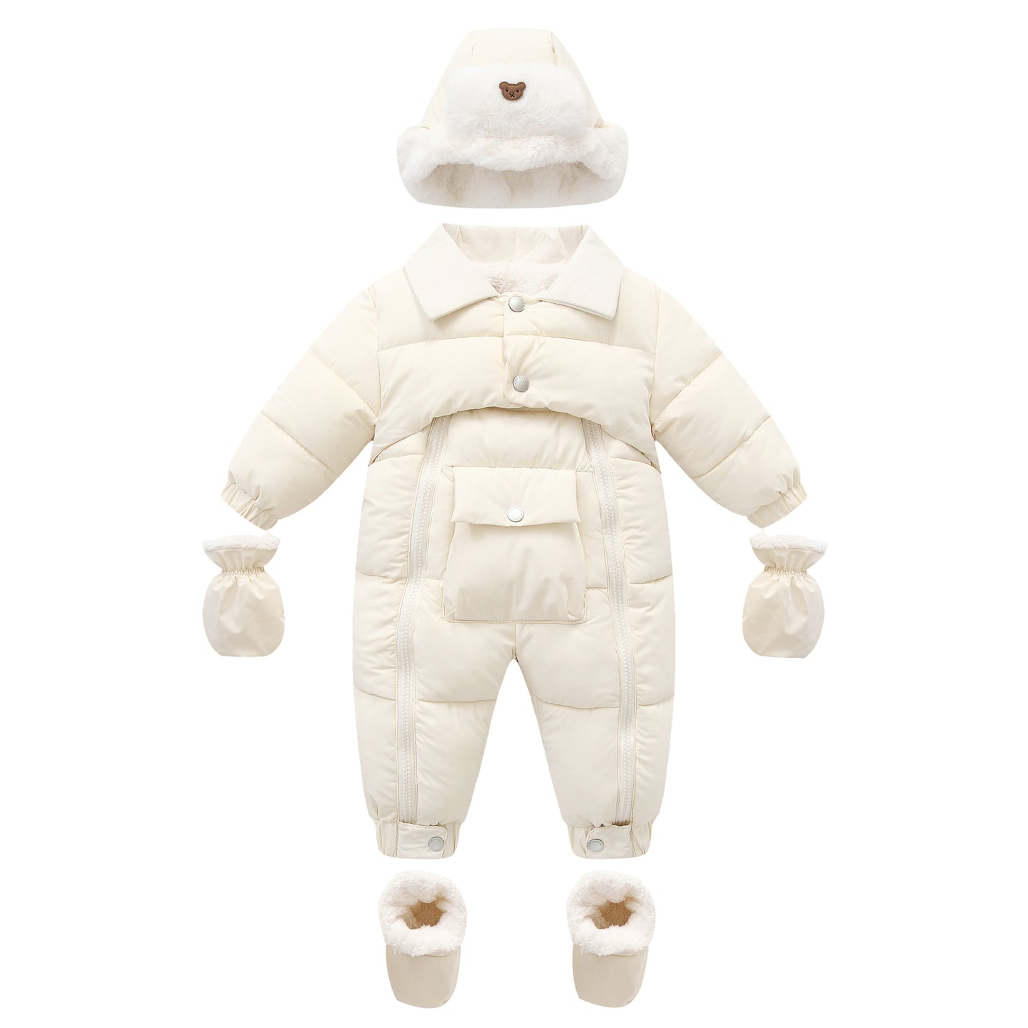 Baby Thickened Cotton-Padded Jumpsuit & Hat