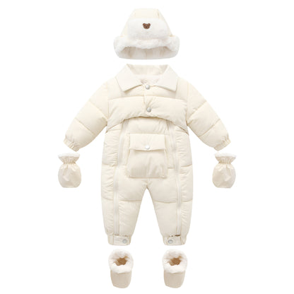 Baby Thickened Cotton-Padded Jumpsuit & Hat
