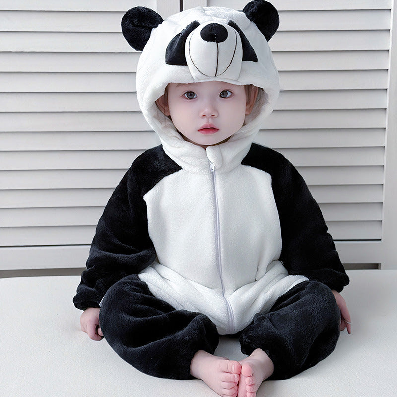 Baby Cartoon Hooded Flannel Jumpsuit