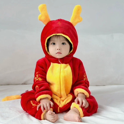 Baby Cartoon Hooded Flannel Jumpsuit