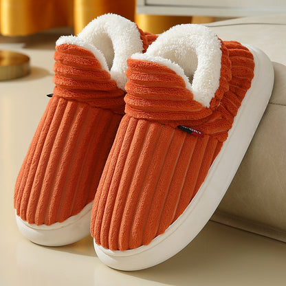 CozyStripe Winter Plush Slippers