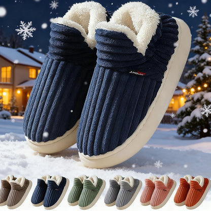 CozyStripe Winter Plush Slippers