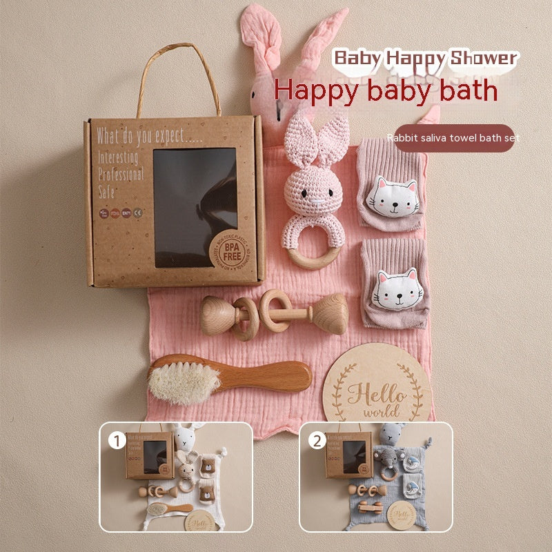 Infant Comfort Rattle & Rabbit Bath Towel Gift Set