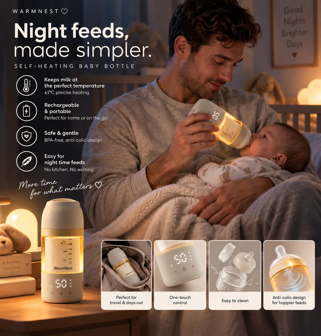 WarmNest Smart Self-Heating Baby Bottle