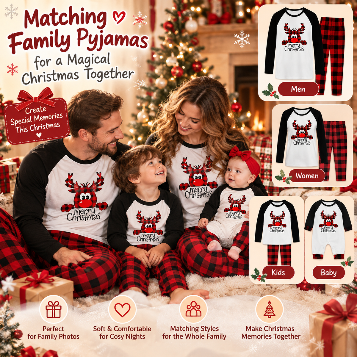 Reindeer Cozy Crew Matching Christmas Pajamas