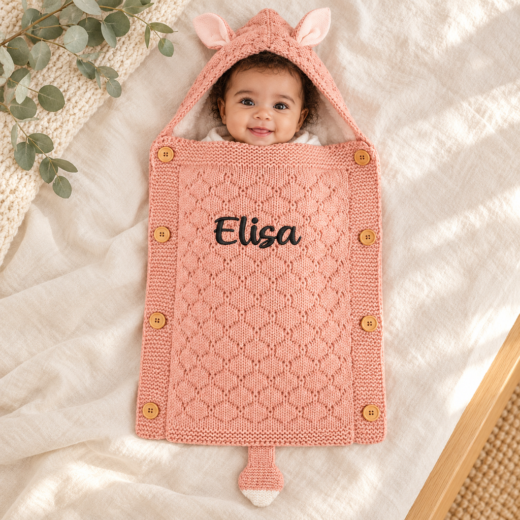 Personalized Baby Knitted Sleeping Bag with Rabbit Ears
