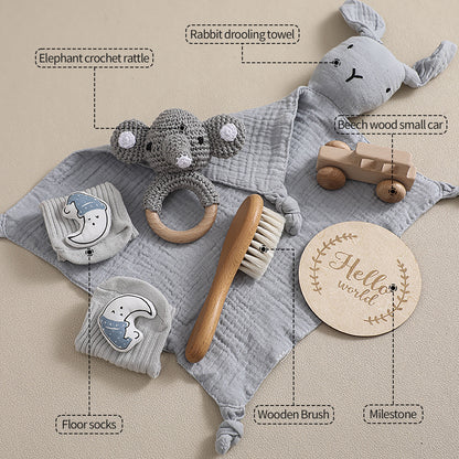 Infant Comfort Rattle & Rabbit Bath Towel Gift Set