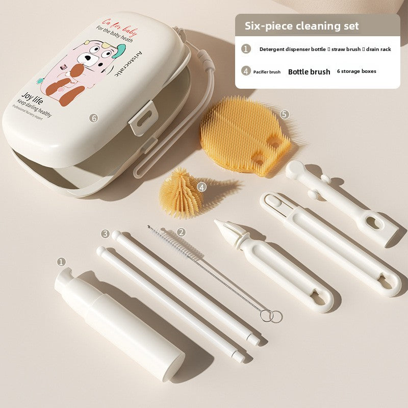 6-Piece Food-Grade Silicone Baby Bottle Cleaning Brush Set