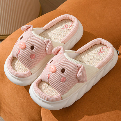 Cute Piggy Linen Home Slippers