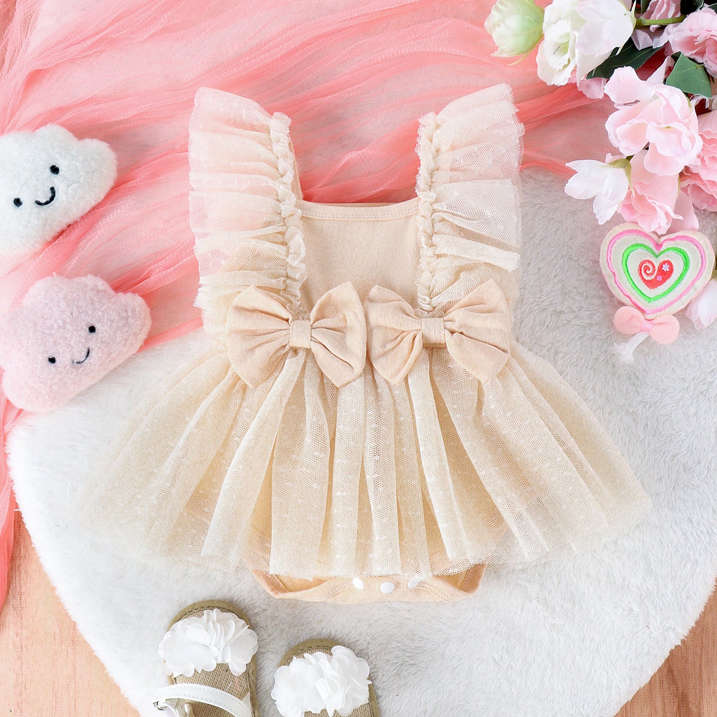 Baby Girl Cotton Princess Jumpsuit Dress with Net Skirt