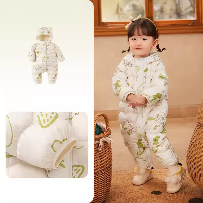Class A White Duck Down Baby Snowsuit Hooded