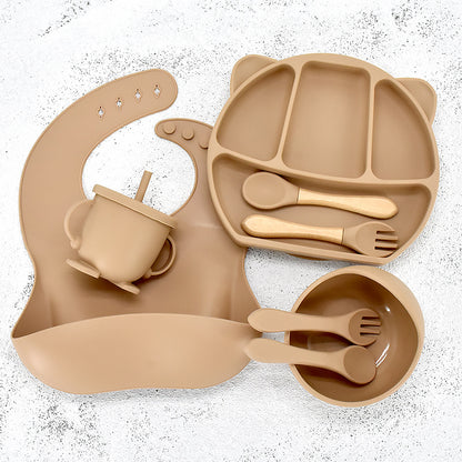 Infant Feeding Tableware Set – Divided Silicone Suction Plate & Baby Utensils