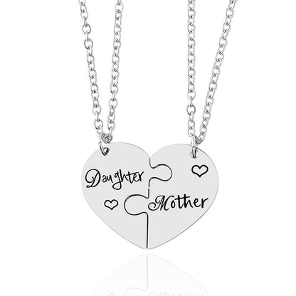 Daughter/Mother Puzzle Heart Pendant Necklace