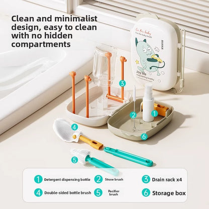 6-Piece Food-Grade Silicone Baby Bottle Cleaning Brush Set