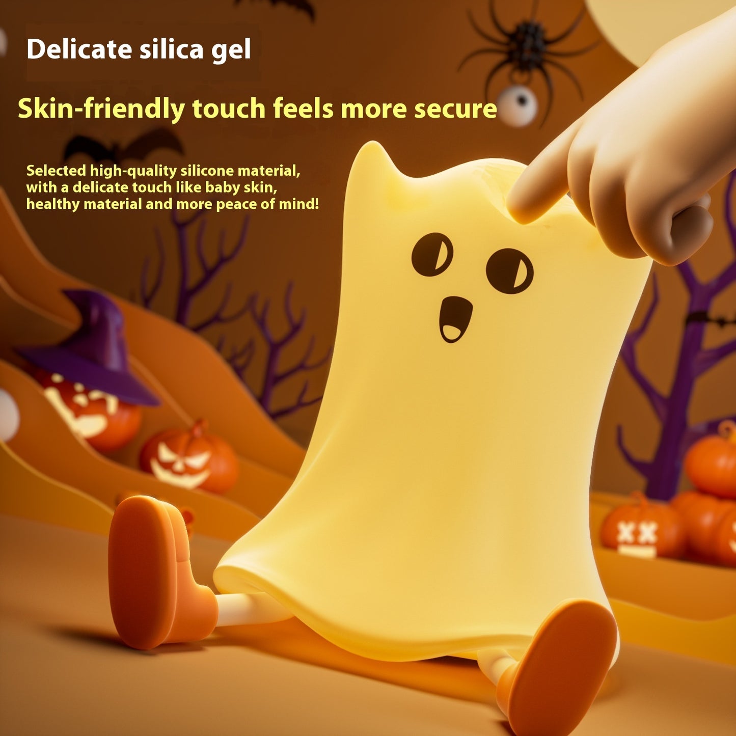 Silicone Ghost Shaped Bedside Lamp With Touch Control