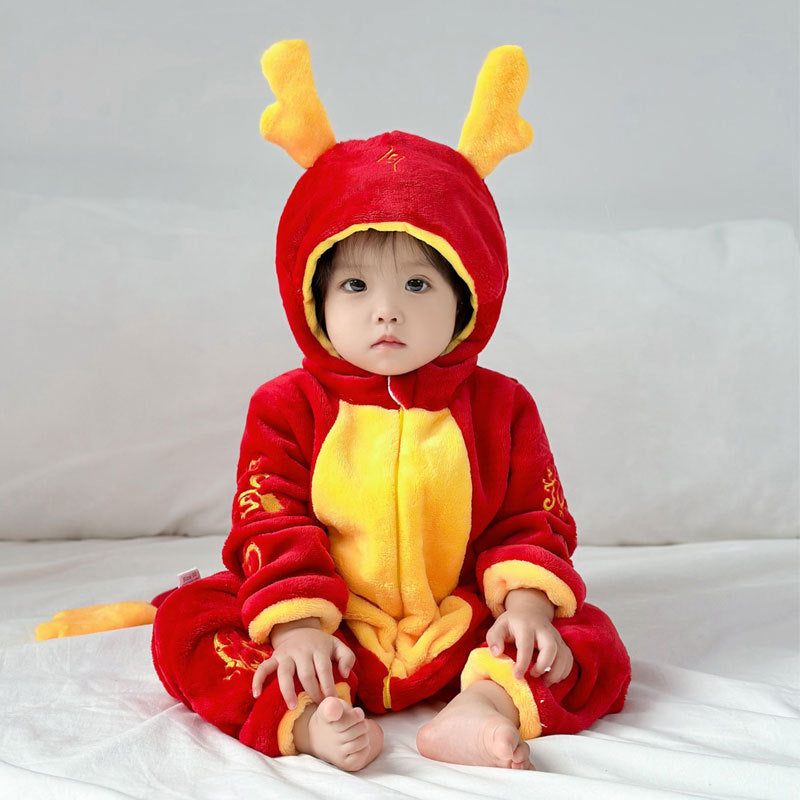 Baby Cartoon Hooded Flannel Jumpsuit