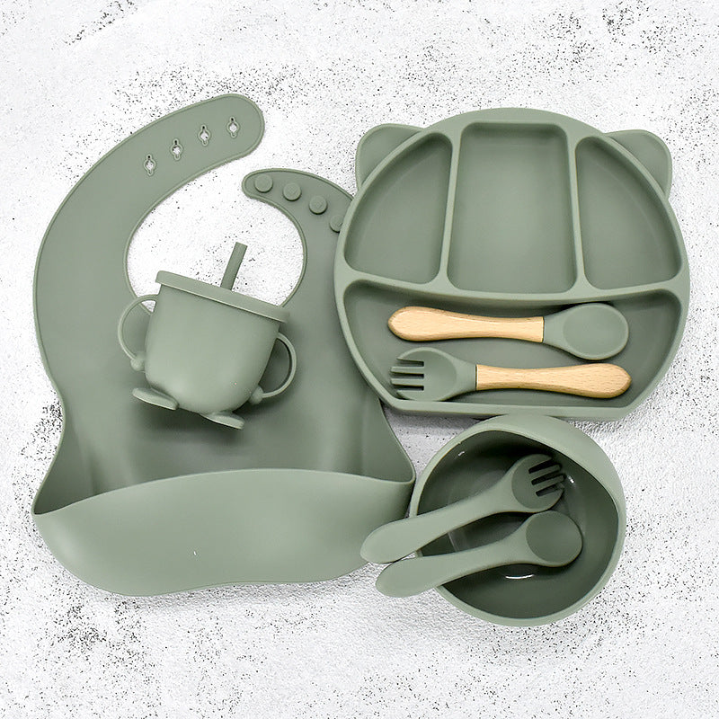 Infant Feeding Tableware Set – Divided Silicone Suction Plate & Baby Utensils