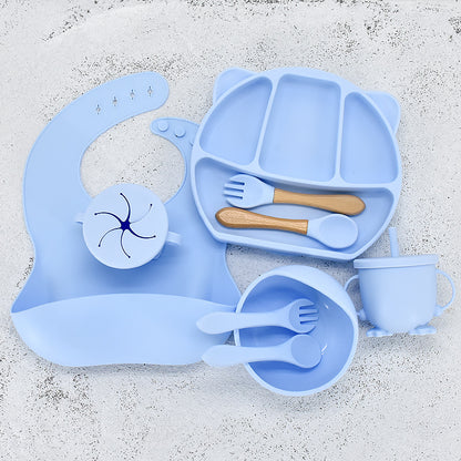 Infant Feeding Tableware Set – Divided Silicone Suction Plate & Baby Utensils