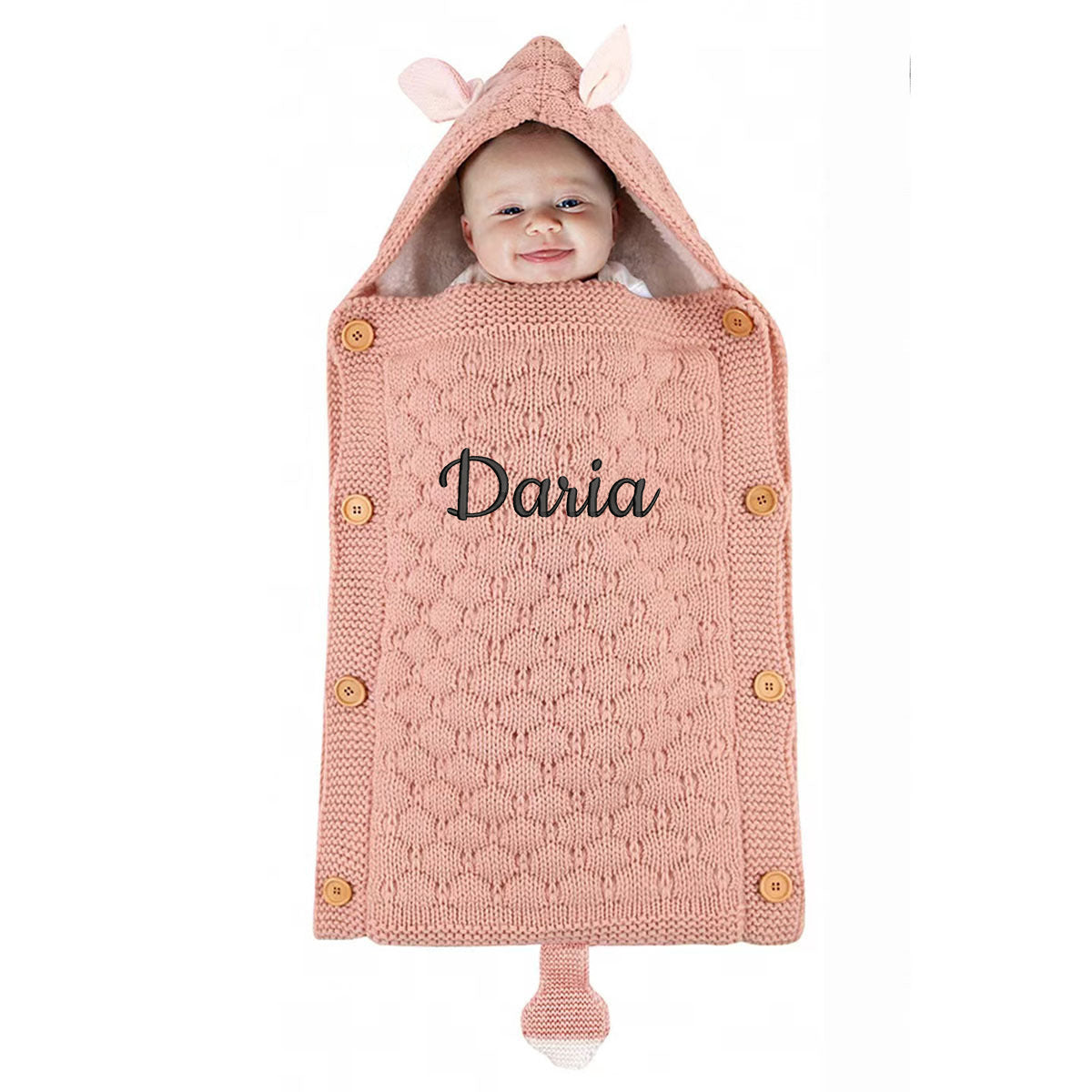 Personalized Baby Knitted Sleeping Bag with Rabbit Ears