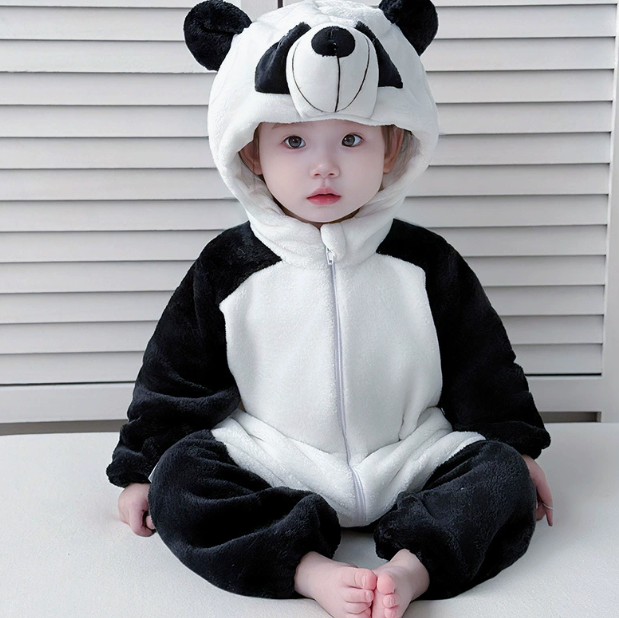 Baby Cartoon Hooded Flannel Jumpsuit