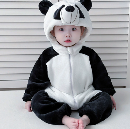 Baby Cartoon Hooded Flannel Jumpsuit