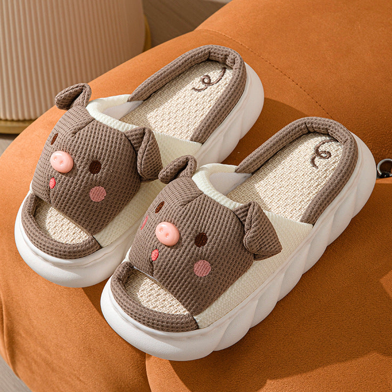 Cute Piggy Linen Home Slippers