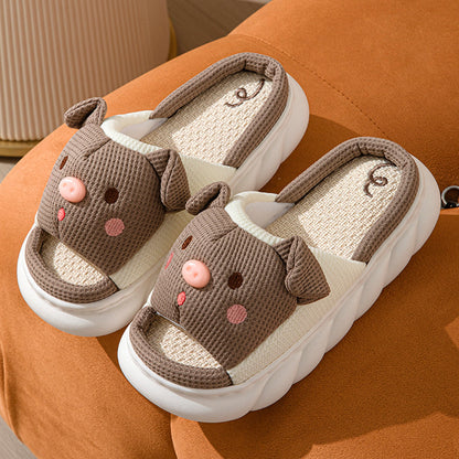 Cute Piggy Linen Home Slippers