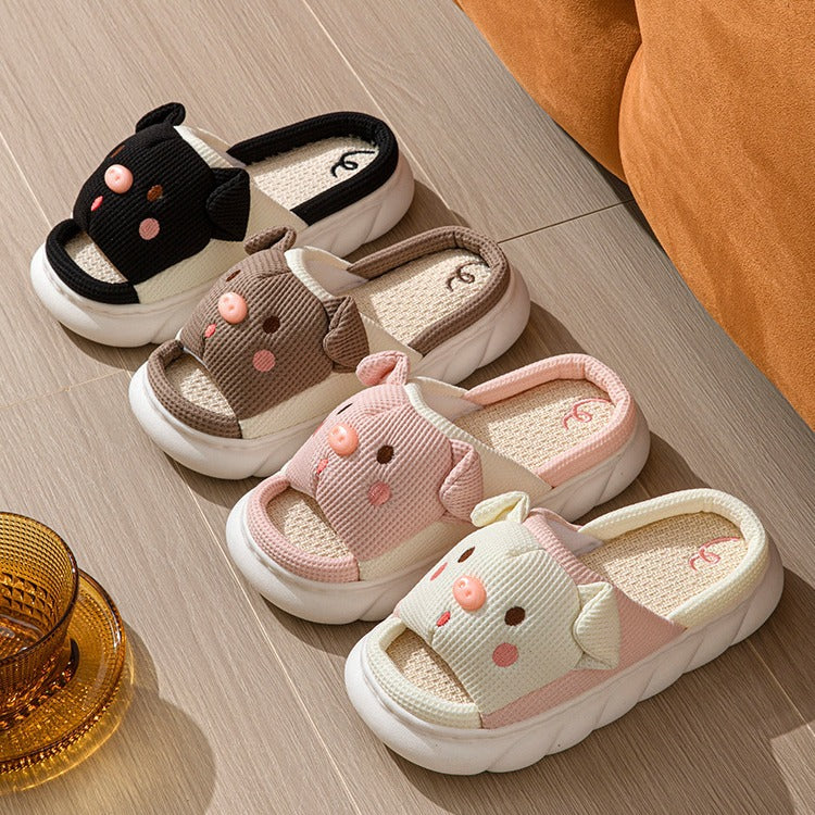 Cute Piggy Linen Home Slippers