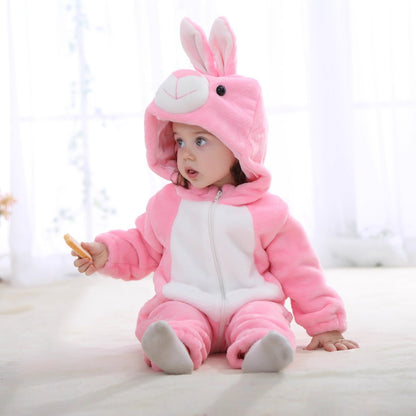 Baby Cartoon Hooded Flannel Jumpsuit
