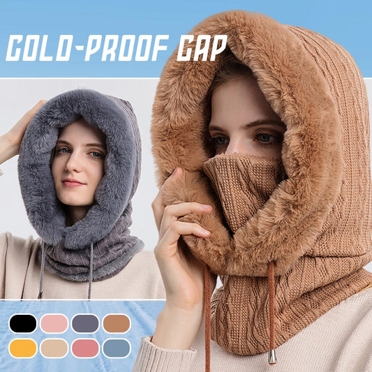CozyChic Windproof Knit Hooded Hat and Scarf Set