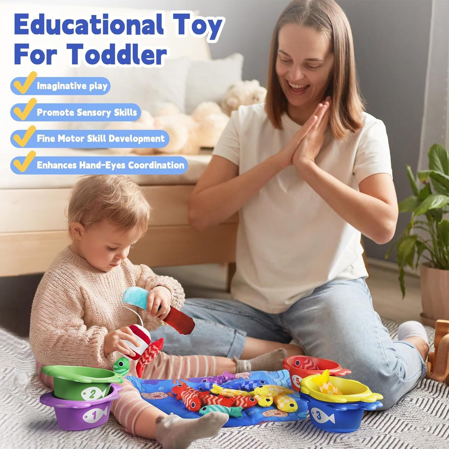 Montessori Fabric Fishing Toy Set (2-in-1 Play Mat)