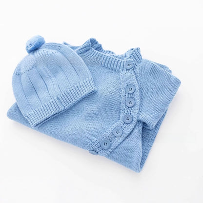 Cozy Knit Baby Romper Set with Hat