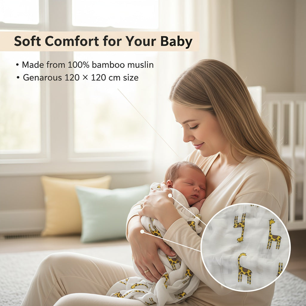BambooHug Ultra-Soft Baby Muslin Swaddle Blanket