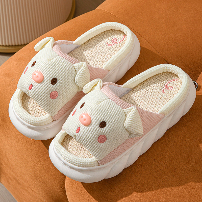 Cute Piggy Linen Home Slippers