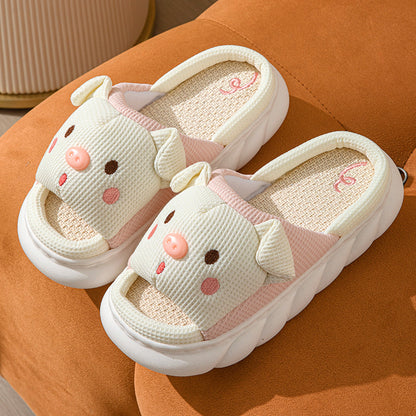 Cute Piggy Linen Home Slippers