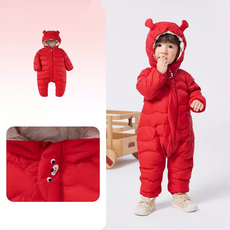 Class A White Duck Down Baby Snowsuit Hooded