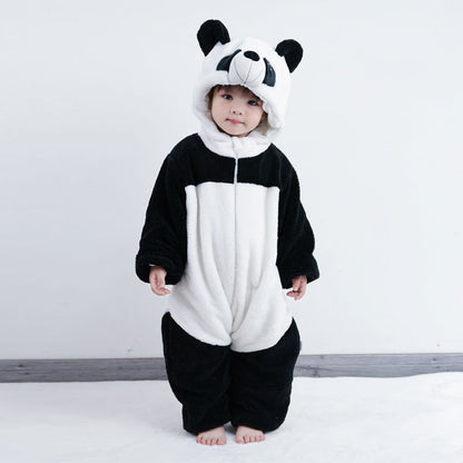 Baby Cartoon Hooded Flannel Jumpsuit