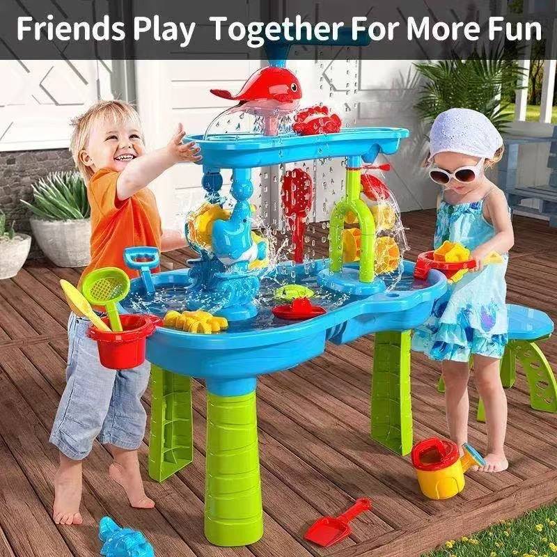 Multifunctional Children Water Sand Play Table with Wheels
