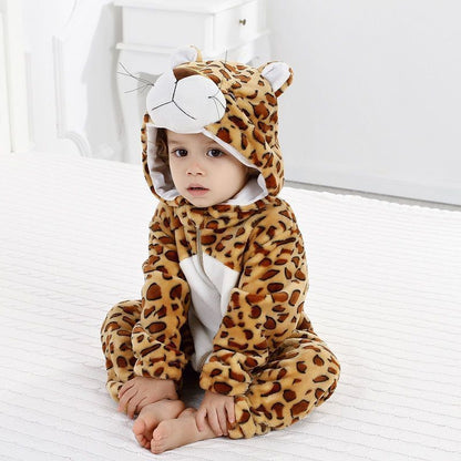 Baby Cartoon Hooded Flannel Jumpsuit
