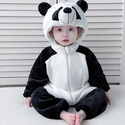 Baby Cartoon Hooded Flannel Jumpsuit