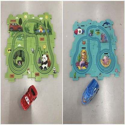 DIY Electric Puzzle Rail Car Set – Creative Track Building STEM Toy for Kids