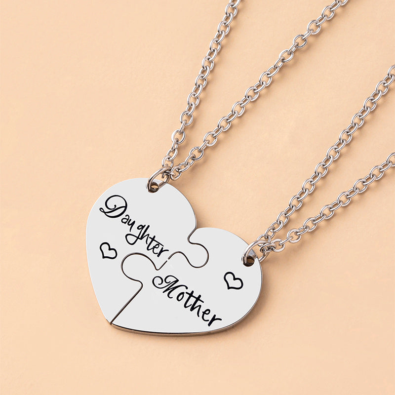 Daughter/Mother Puzzle Heart Pendant Necklace