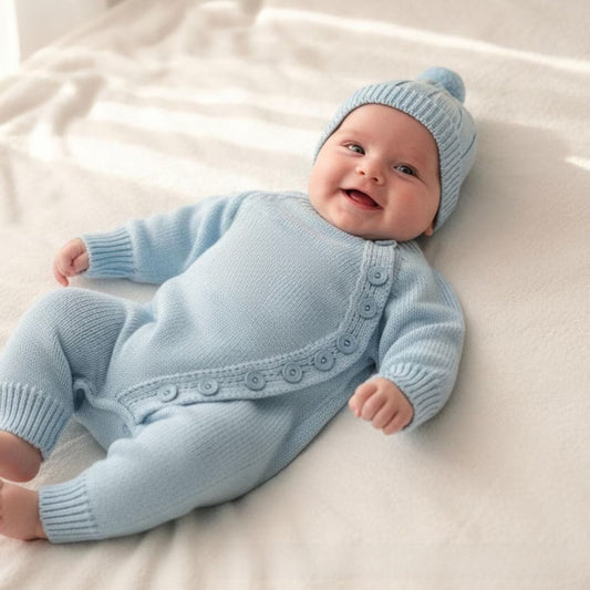 Cozy Knit Baby Romper Set with Hat