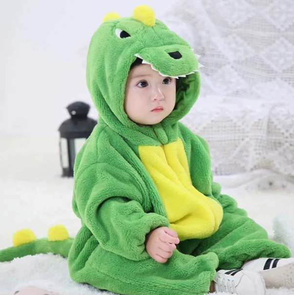 Baby Cartoon Hooded Flannel Jumpsuit