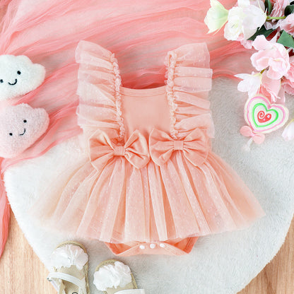 Baby Girl Cotton Princess Jumpsuit Dress with Net Skirt