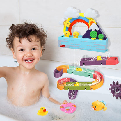 Slide Track Bathtub Baby Bath Toys with Wind-Up Duck Water Games